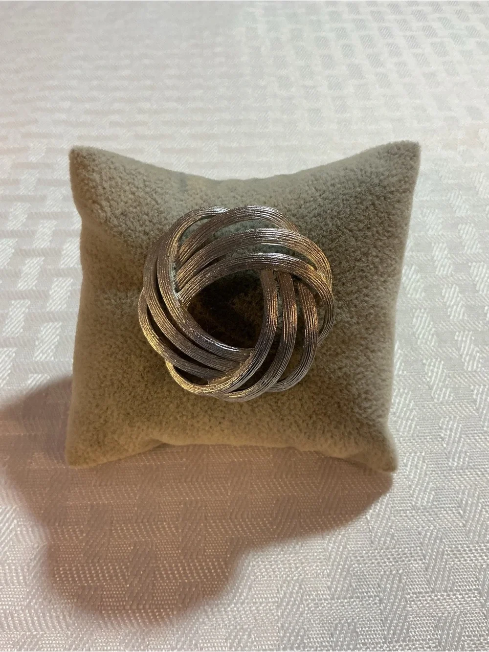 Crown Trifari Vintage Rhodium Plated Brushed Silver Tone Brooch